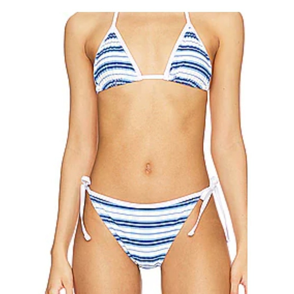 SOLID & STRIPED Bikini Set Size Large Blue White Striped The Iris Top Bottom